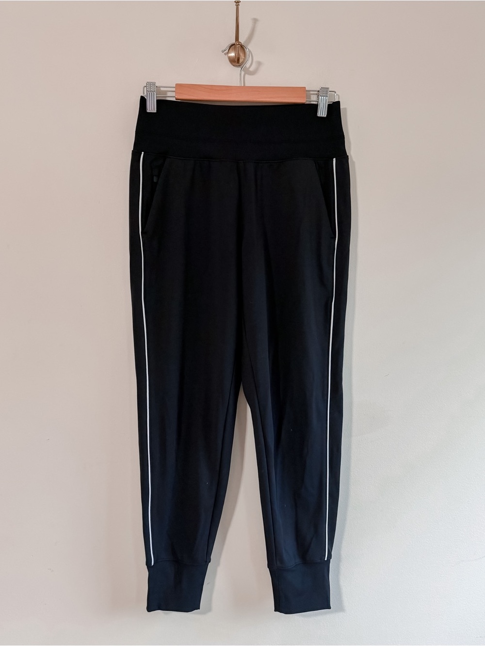 Athleta Black Jogger Pants with White Side Piping